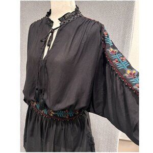 Double D Ranch Blouse Womens S Embroidered Western Peasant Boho Short Sleeve Top